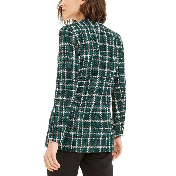 Bar III Women's Plaid Open-Front Jacket Bottle Green Multi Size 6 - Picture 2 of 4